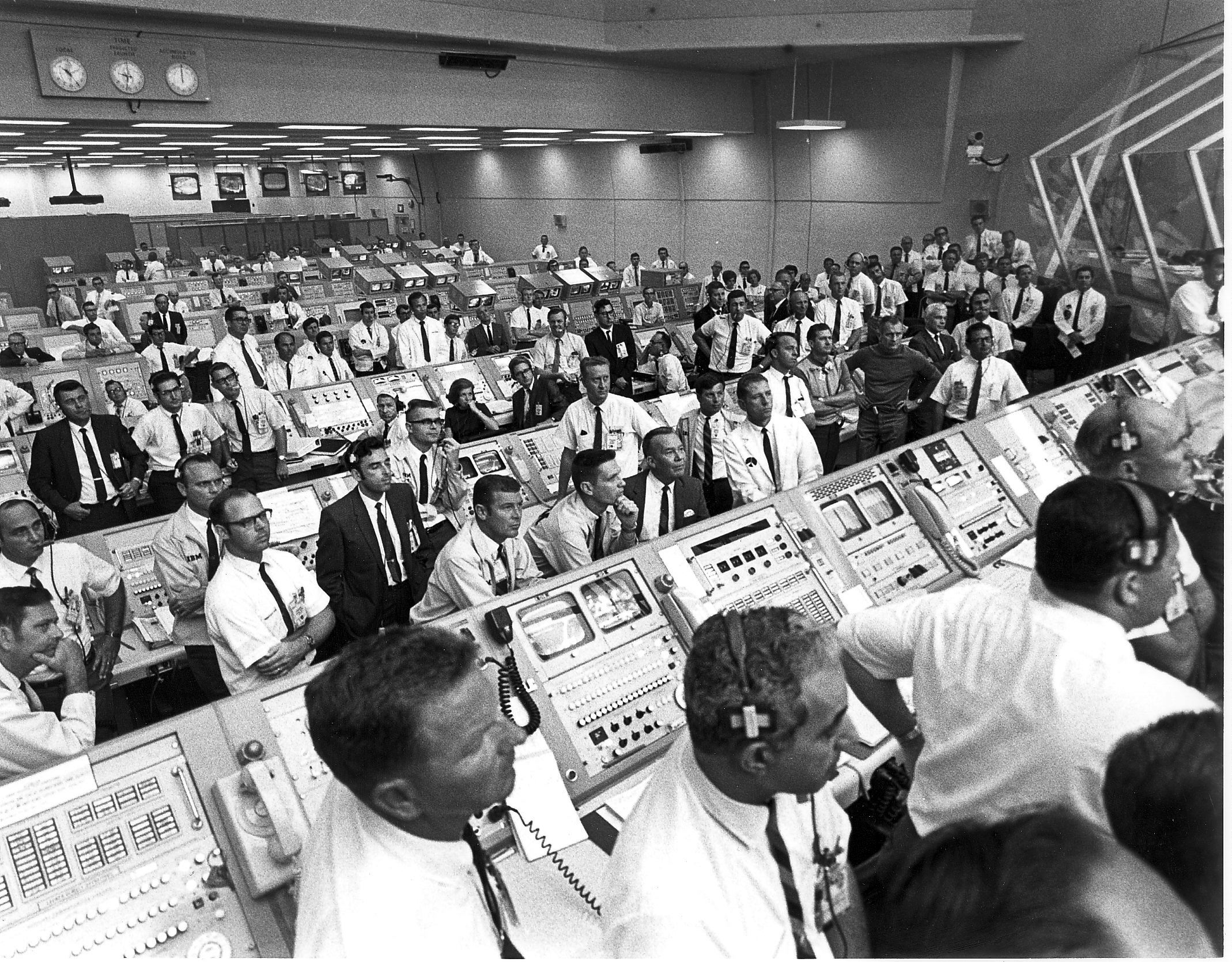 Members of the Kennedy Space Center control room at the Apollo 11 launch