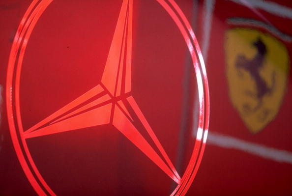 Mercedes and Ferarri logos