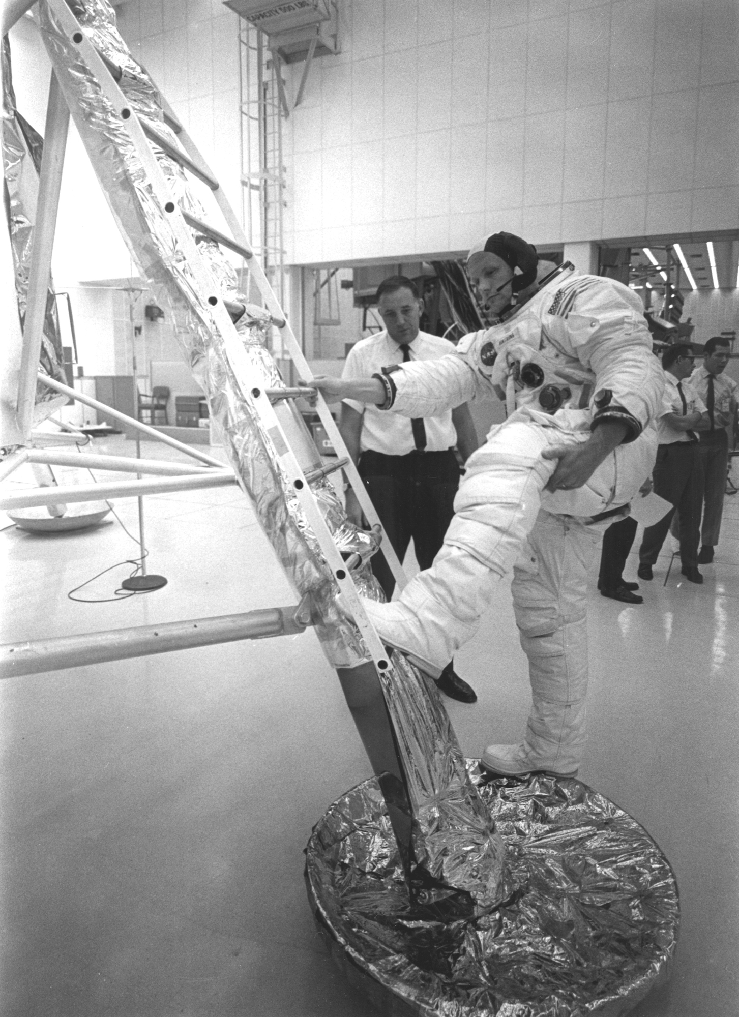 Neil Armstrong practices re-entering the lunar module for Apollo 11