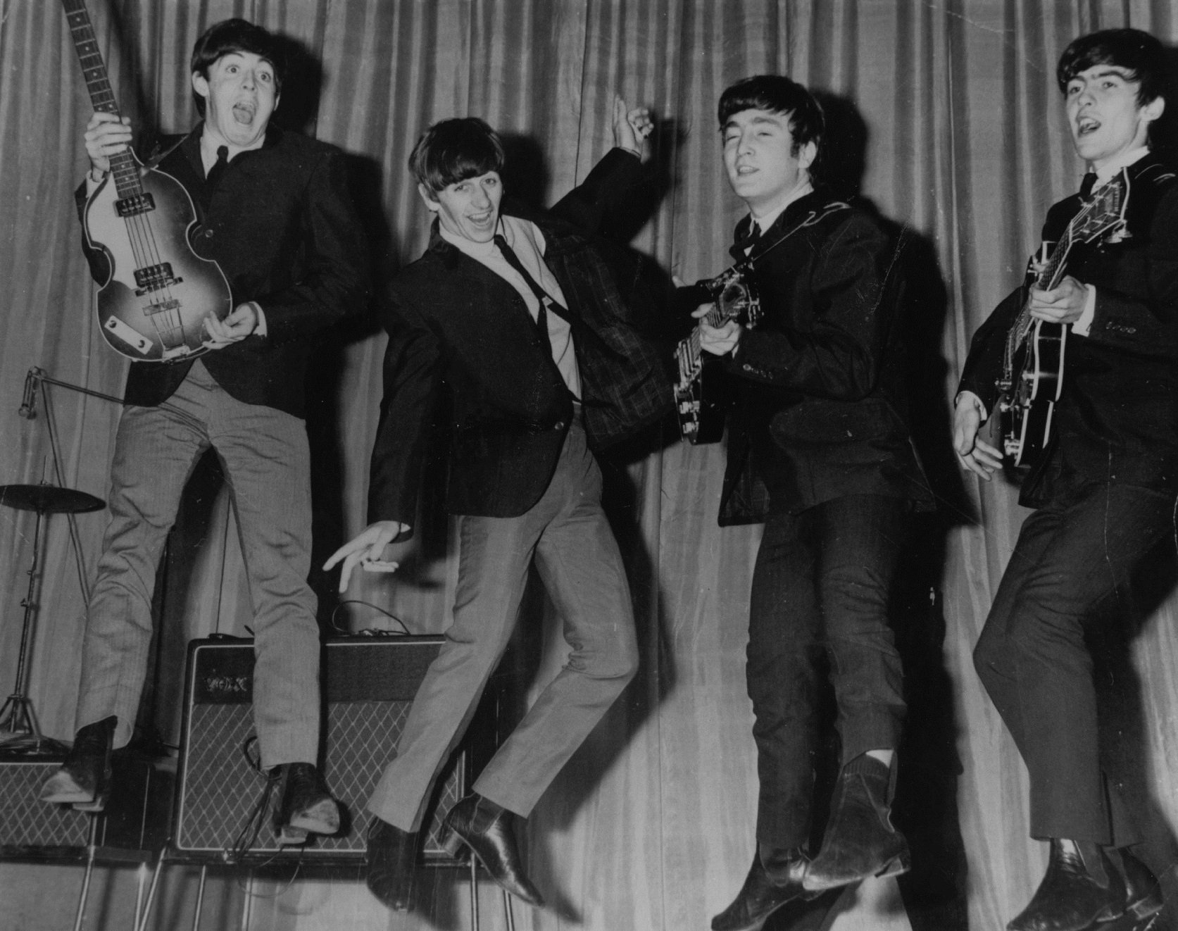 The Beatles rehearsing at the Prince of Wales Theatre for their Royal Variety Performance.