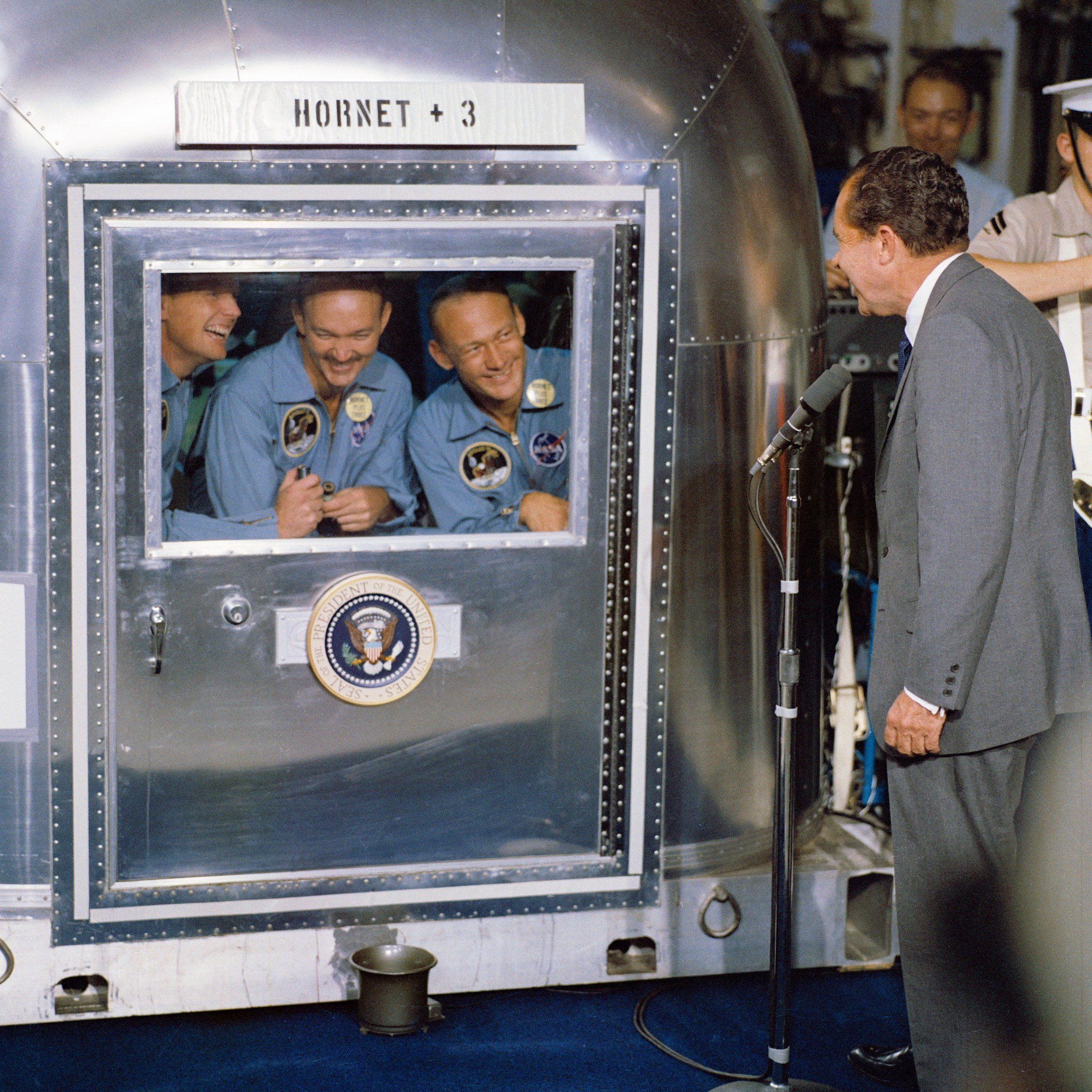 President Nixon visits Apollo 11 crew in quarantine