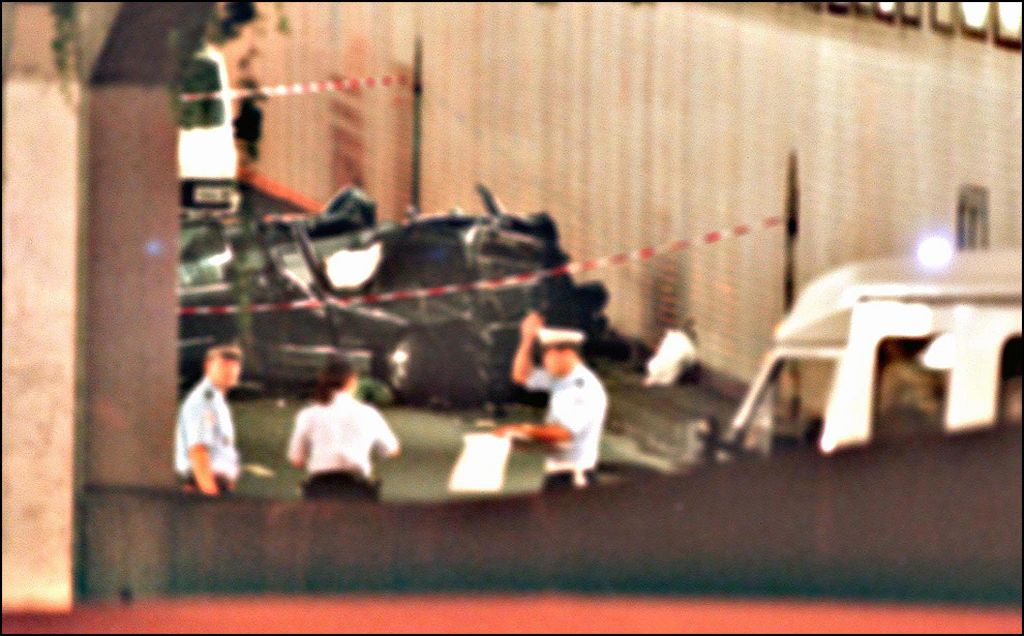 The wreckage of Princess Diana's car lies in a Paris tunnel 31 August