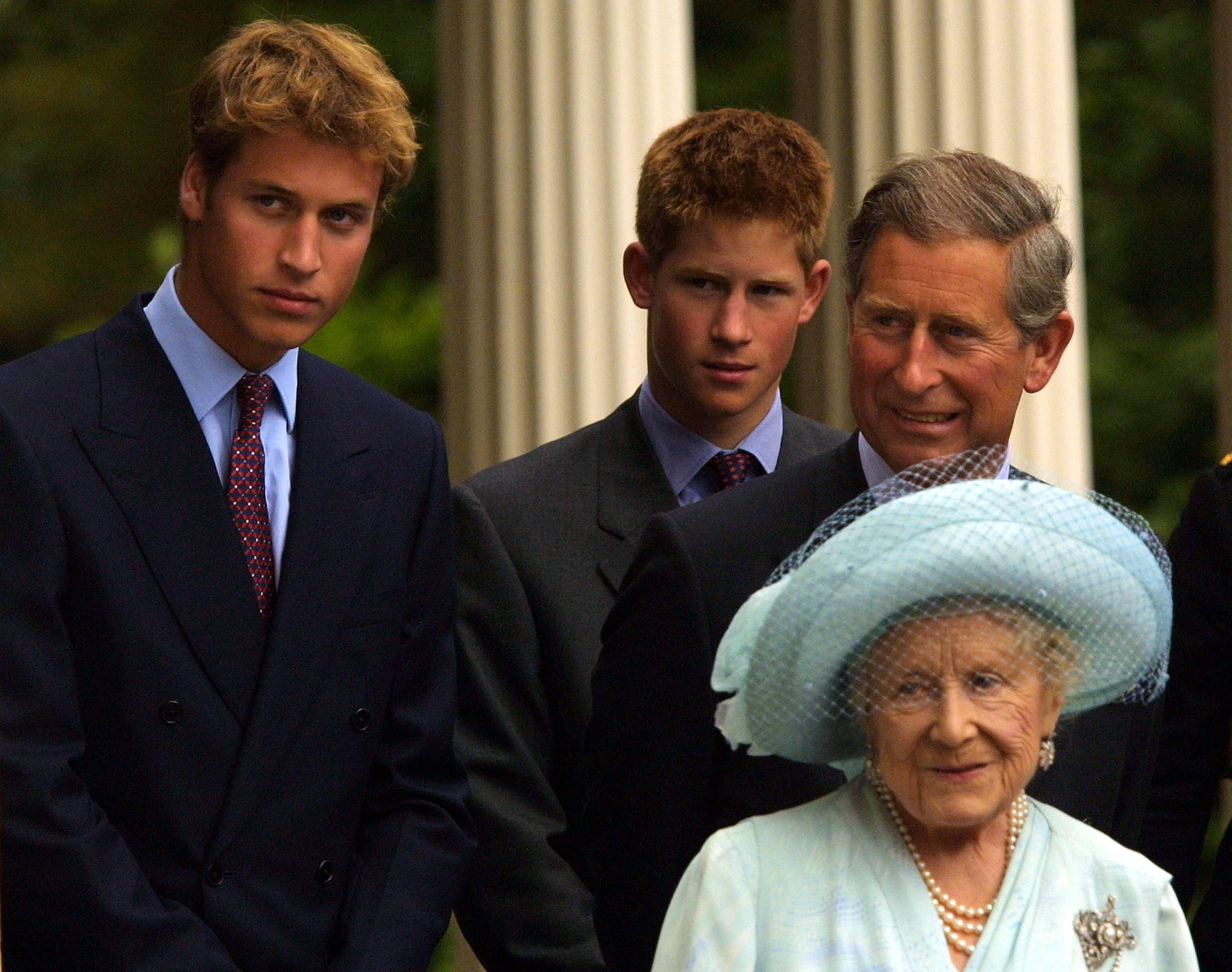 Queen Mother with Princes Charles, William, and Harry