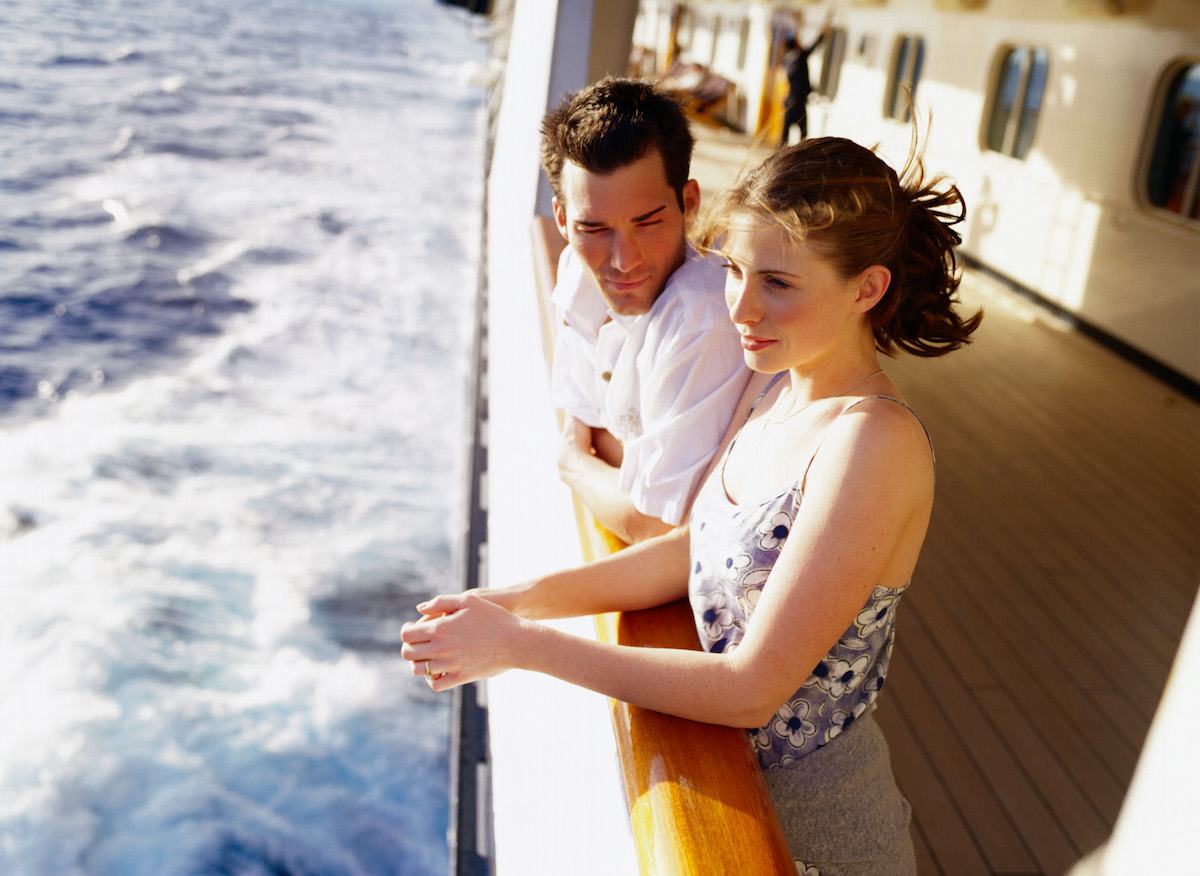Young couple vacations on a cruise ship