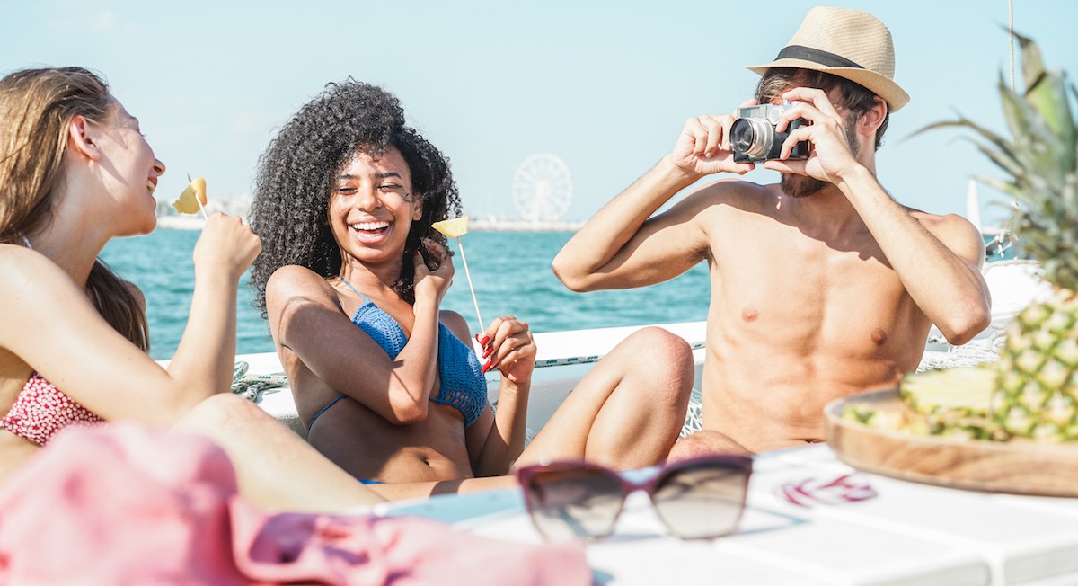 Young cruise passengers enjoy a sunny day