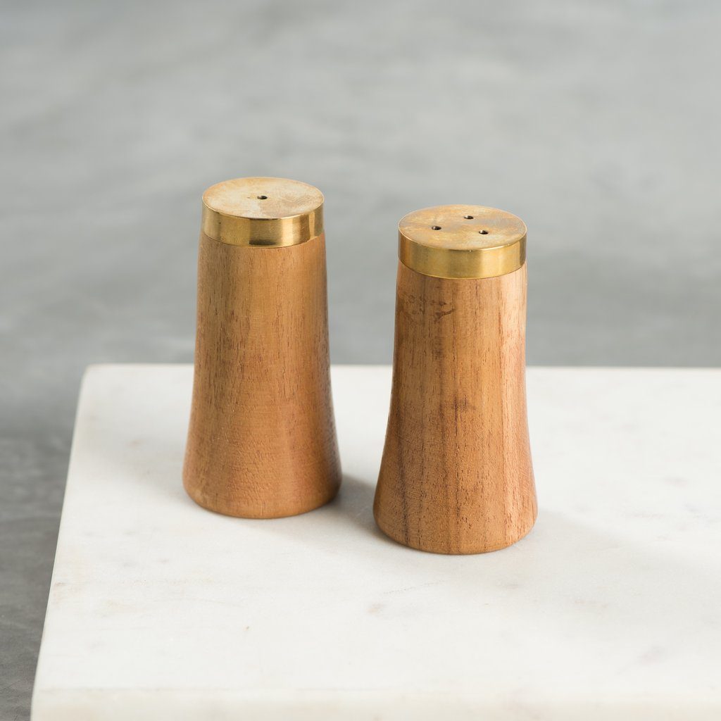 Teak and brass salt and pepper shakers Teak and brass salt and pepper shakers