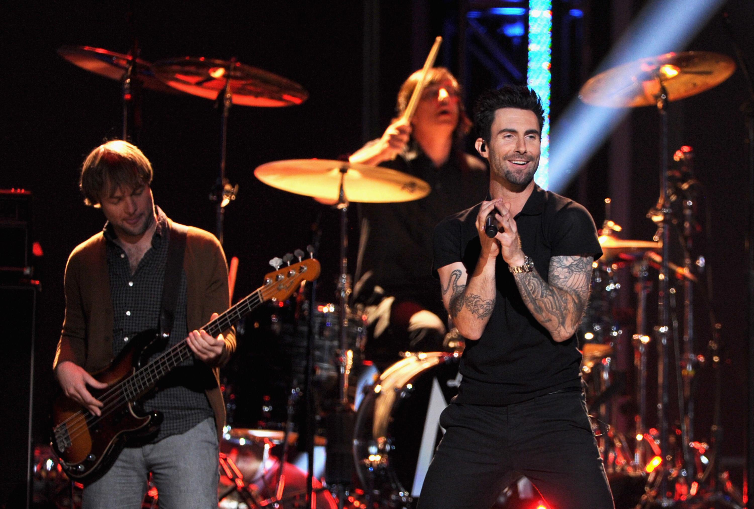 Adam Levine and bassist Mickey Madden of Maroon 5 perform onstage at The Grammy Nominations Concert Live
