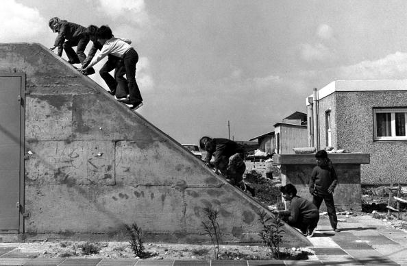 1972: Israeli schoolchildren climb the roof of their bomb shelter some 10 years before it was evacuated