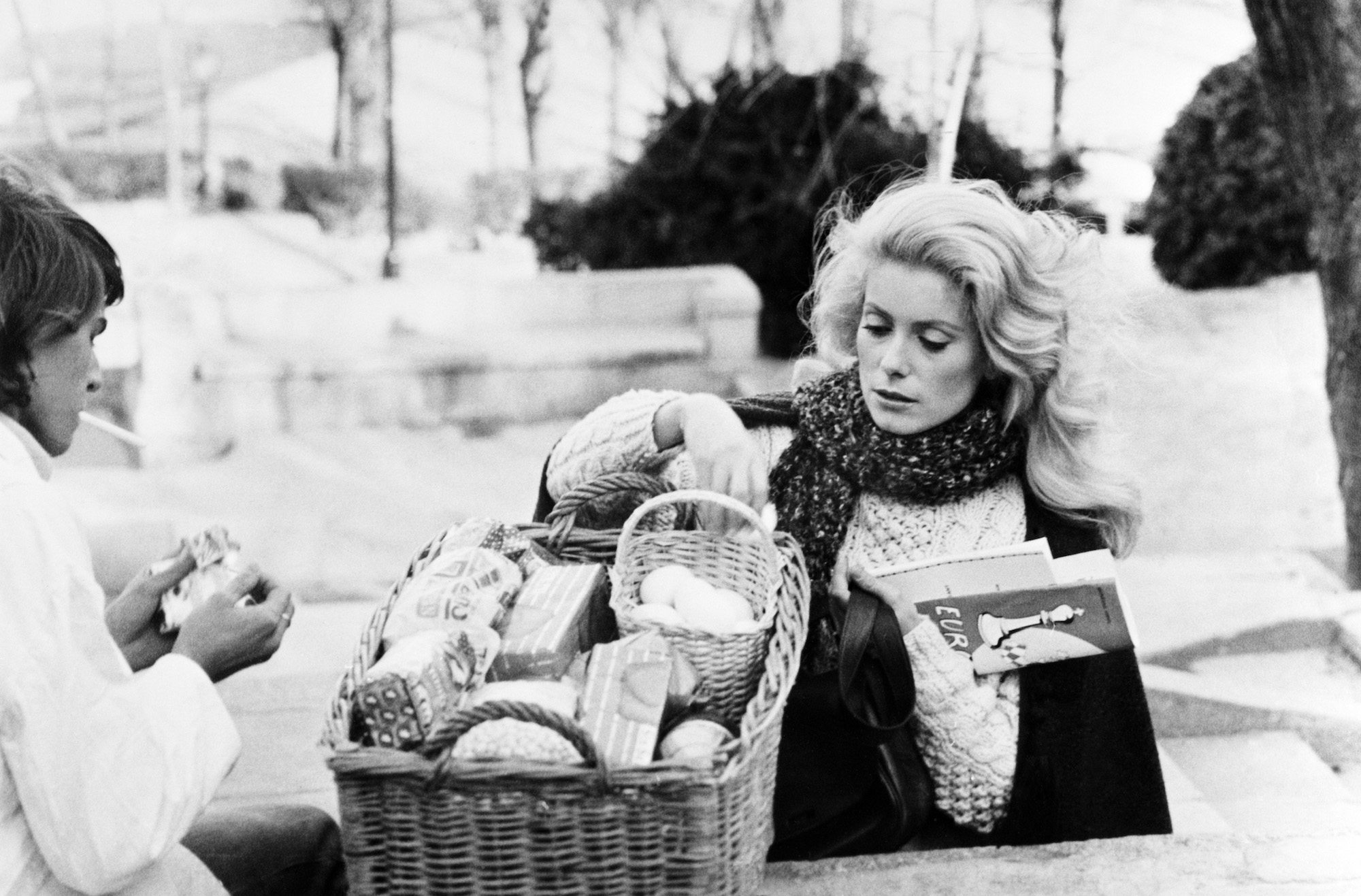 Catherine Deneuve on the set of 'La femme aux bottes rouges'