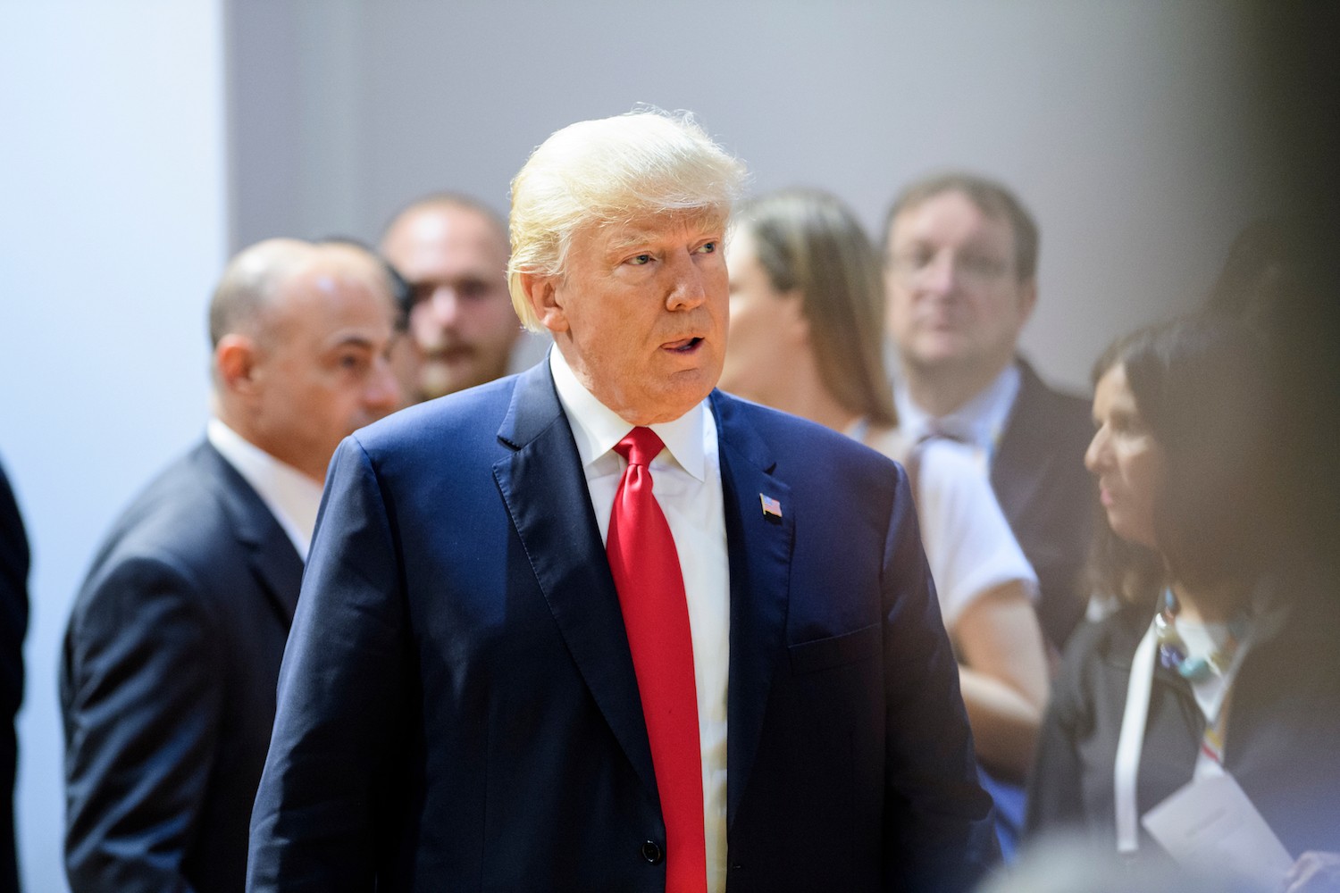 Donald Trump attends a panel discussion
