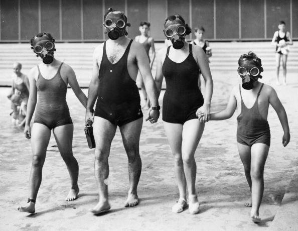 Gas masks at the pool