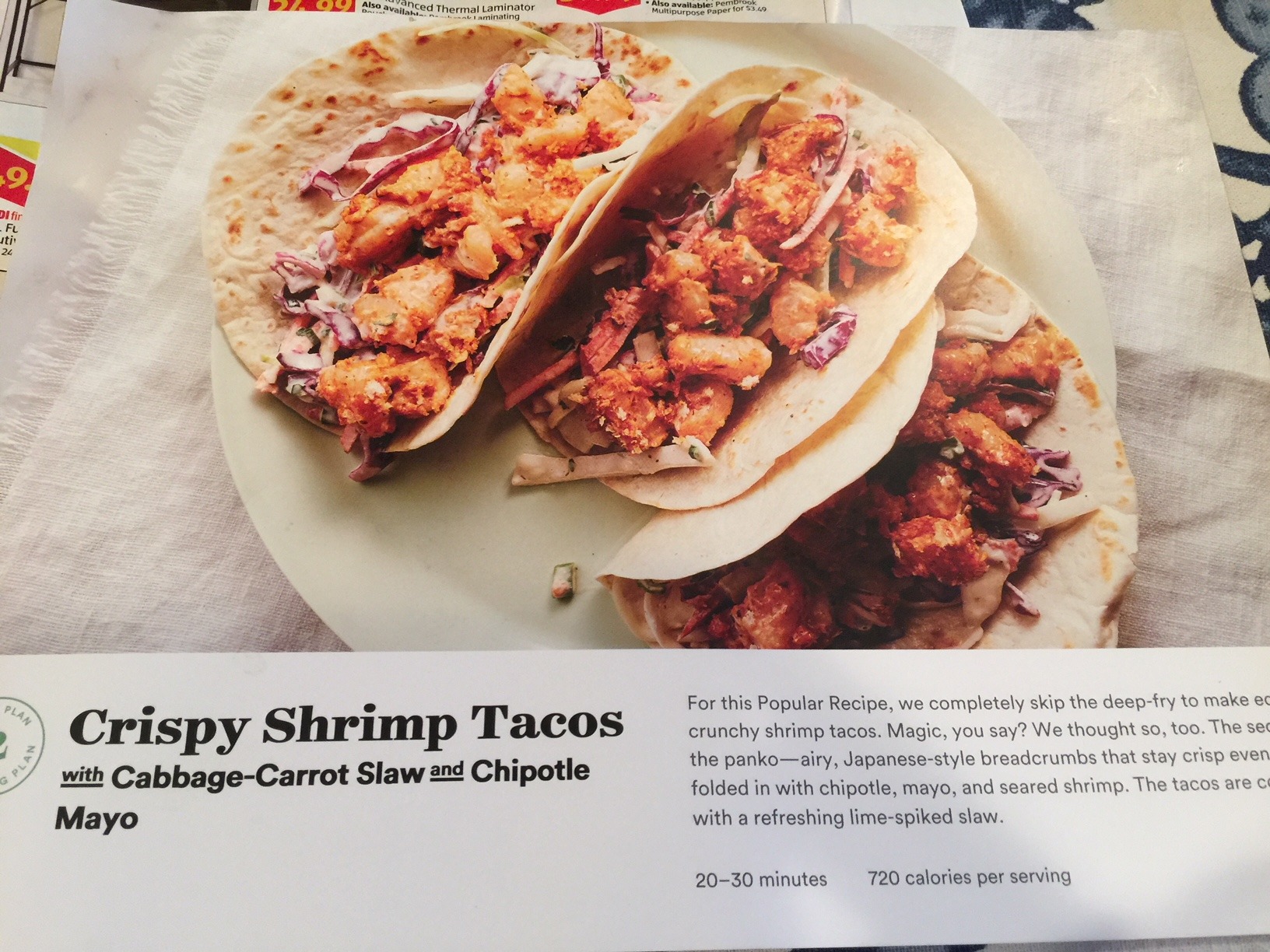 crispy shrimp tacos recipe card
