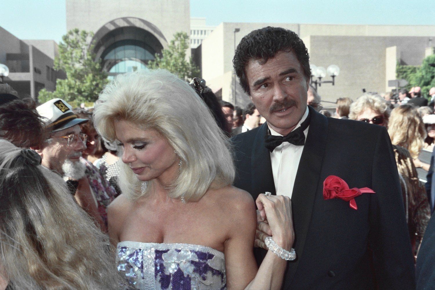 Loni Anderson and Burt Reynolds arrive at the 1991 Emmy Awards