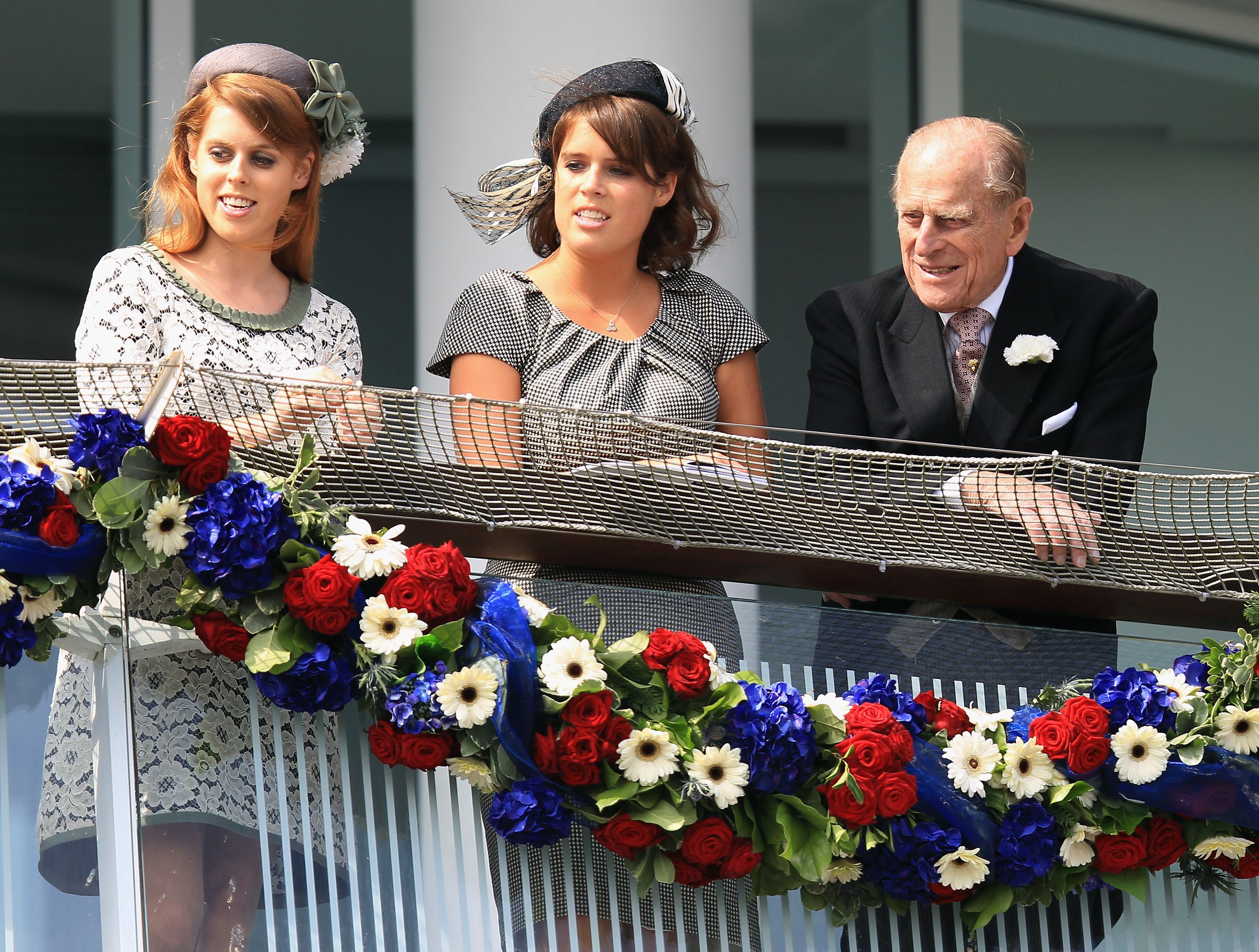 Princess Beatrice, Princess Eugenie, and Prince Philip