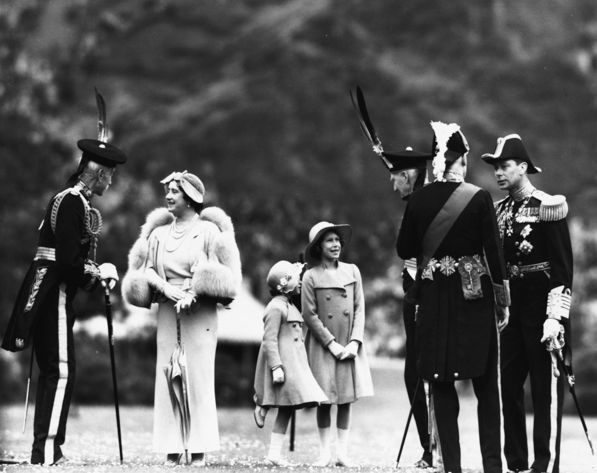 Queen Elizabeth the Queen Mother, Princess Margaret, Princess Elizabeth and King George VI