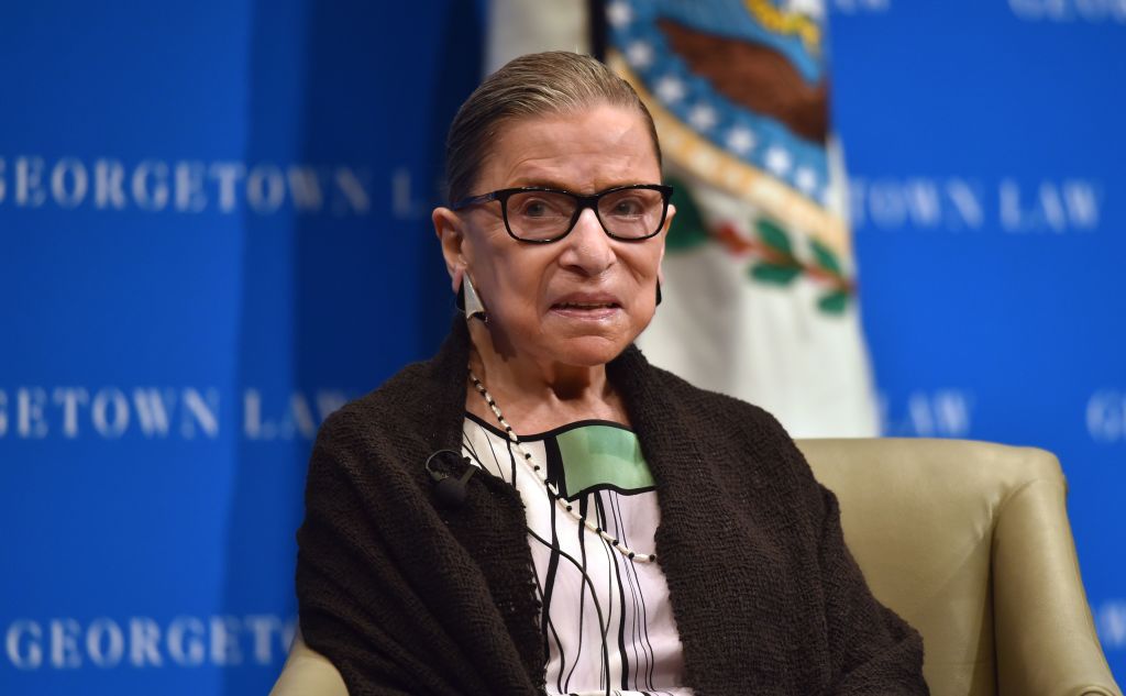US Supreme Court Justice Ruth Bader Ginsburg looks on as she speaks to first year Georgetown University law students in Washington, DC on September 20, 2017