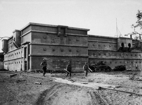 American troops in front of a vast air raid shelter American troops in front of a vast air raid shelter