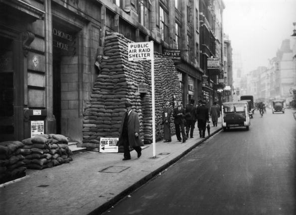 Chronicle House in Fleet Street, London, marked for use as a public air raid shelter during World War II. Chronicle House in Fleet Street, London, marked for use as a public air raid shelter during World War II.