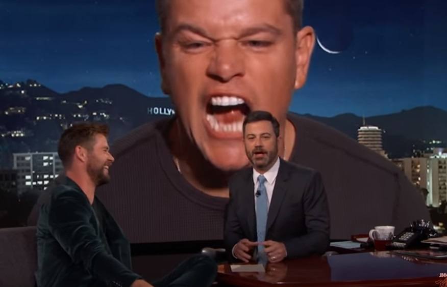 Matt Damon barges in on Chris Hemsworth's interview with Jimmy Kimmel Matt Damon barges in on Chris Hemsworth's interview with Jimmy Kimmel