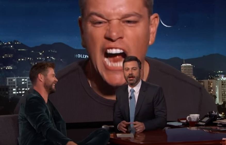 Matt Damon barges in on Chris Hemsworth's interview with Jimmy Kimmel