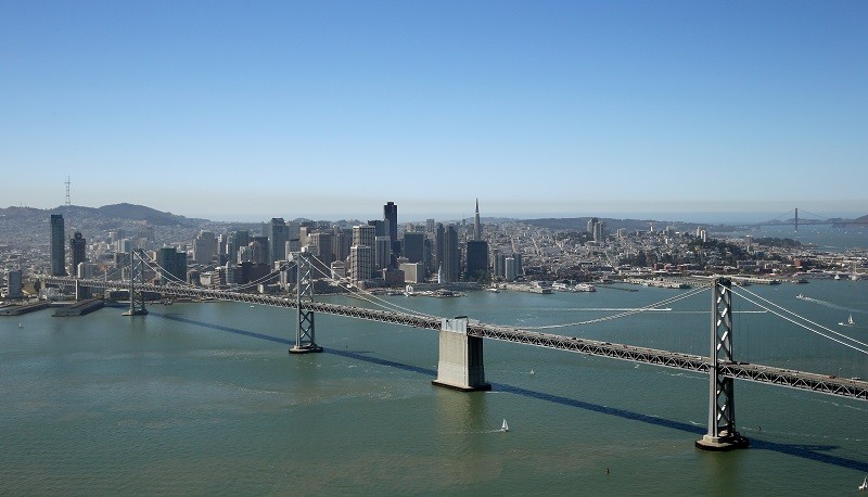 SAN FRANCISCO, CA - SEPTEMBER 07: An aeriel view of the San Francisco-Oakland Bay Bridge on September 7, 2013 in San Francisco, California.