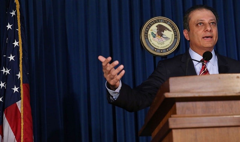 Manhattan U.S. Attorney Preet Bharara speaks at a news conference in Manhattan to announce that Federal prosecutors have reached an agreement with General Motors over a criminal investigation into how the Detroit automaker broke the law by concealing a deadly problem with small-car ignition switches on September 17, 2015 in New York City. General Motors will pay $900 million to settle criminal charges in the case which has been tied to at least 124 deaths.