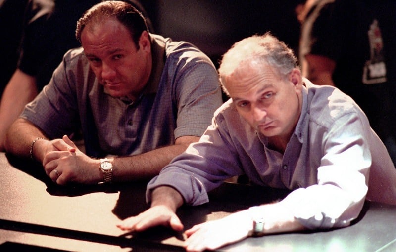 Actor James Gadolfini and 'Sopranos' creator David Chase seen on the set of the HBO show
