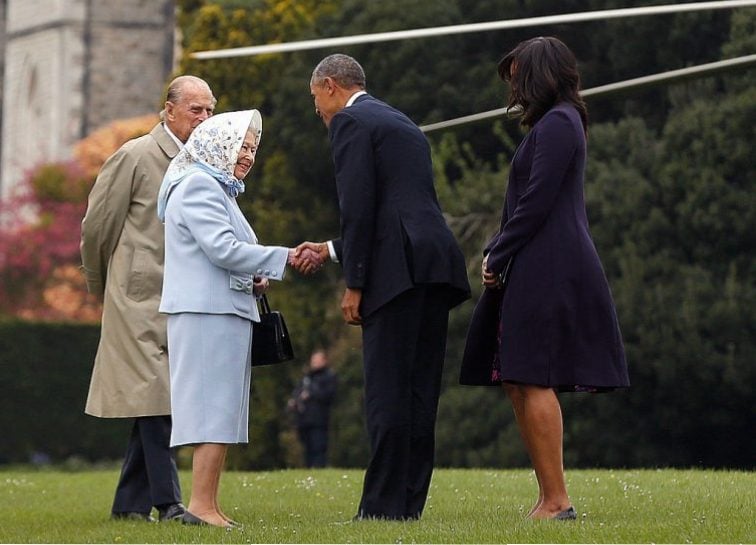 Barack Obama, Michelle Obama, Queen Elizabeth II, and Prince Philip