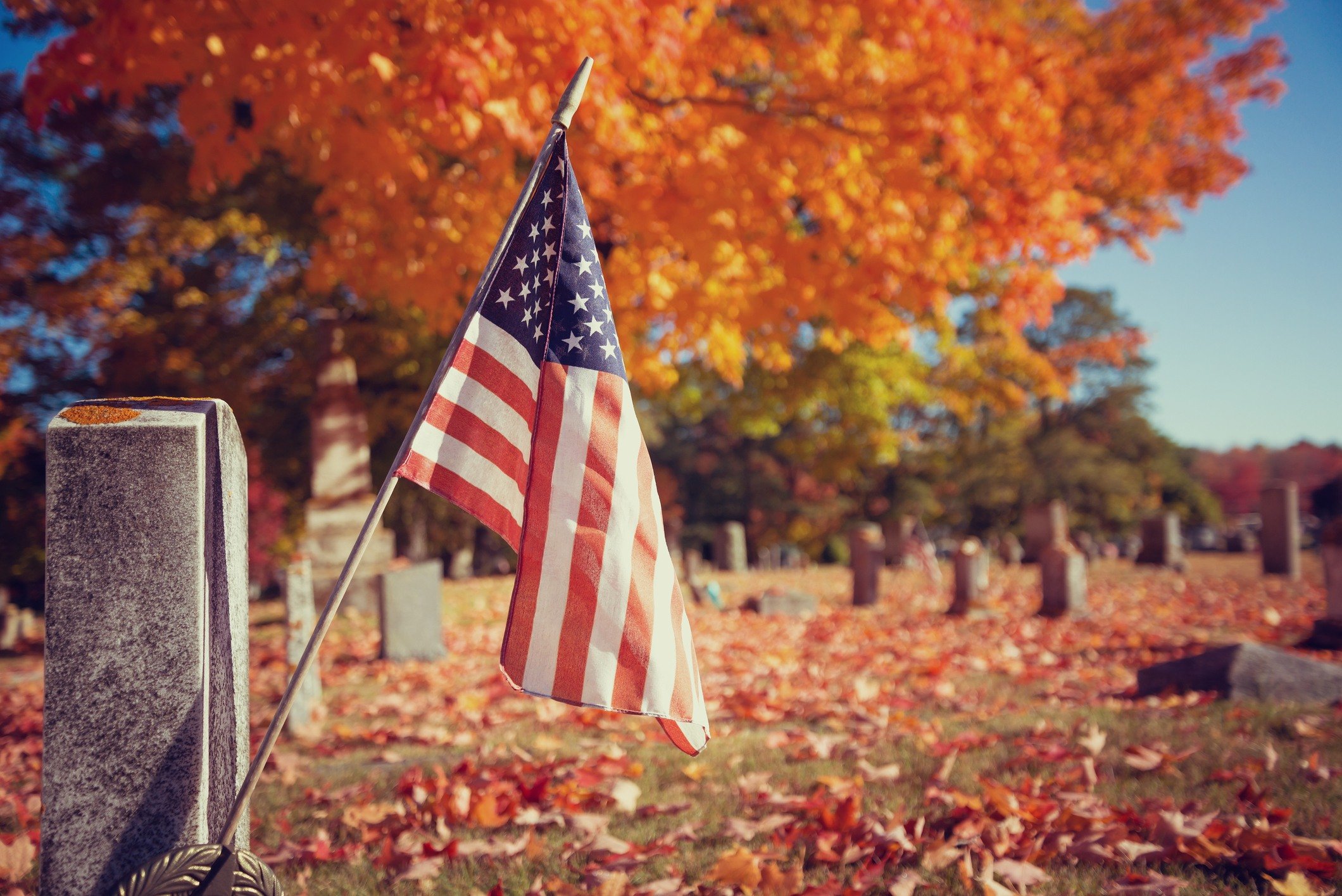 Veteran flag in cemetary