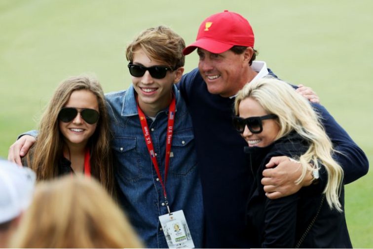 Phil Mickelson with wife Amy, son Evan, and daughter Sophia