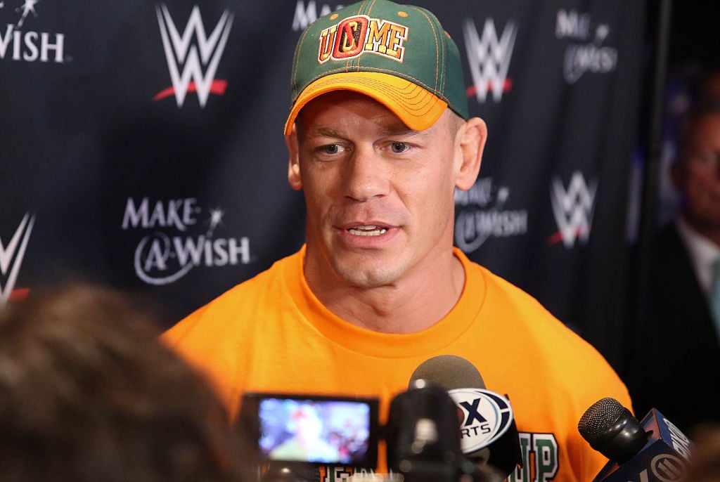 John Cena John Cena attends the Make-A-Wish celebration event for John Cena's 500th Wish Granting Milestone at Dave & Buster's Time Square on August 21, 2015 in New York City.
