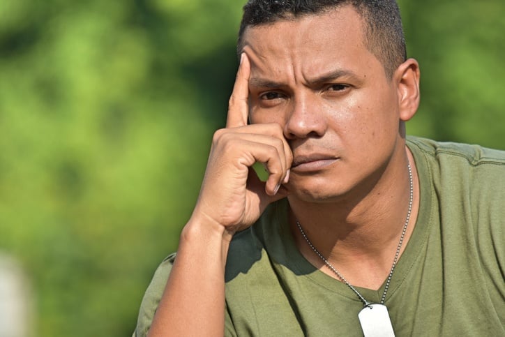 Contemplative military veteran