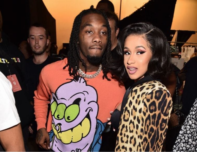 Offset and Cardi B Offset and Cardi B pose backstage at the Jeremy Scott show during New York Fashion Week: The Shows at Gallery I at Spring Studios on September 6, 2018 in New York City.