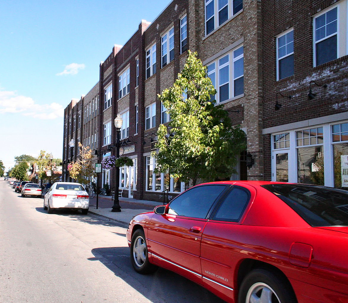 Cars parked on the street in Carmel, Indiana.