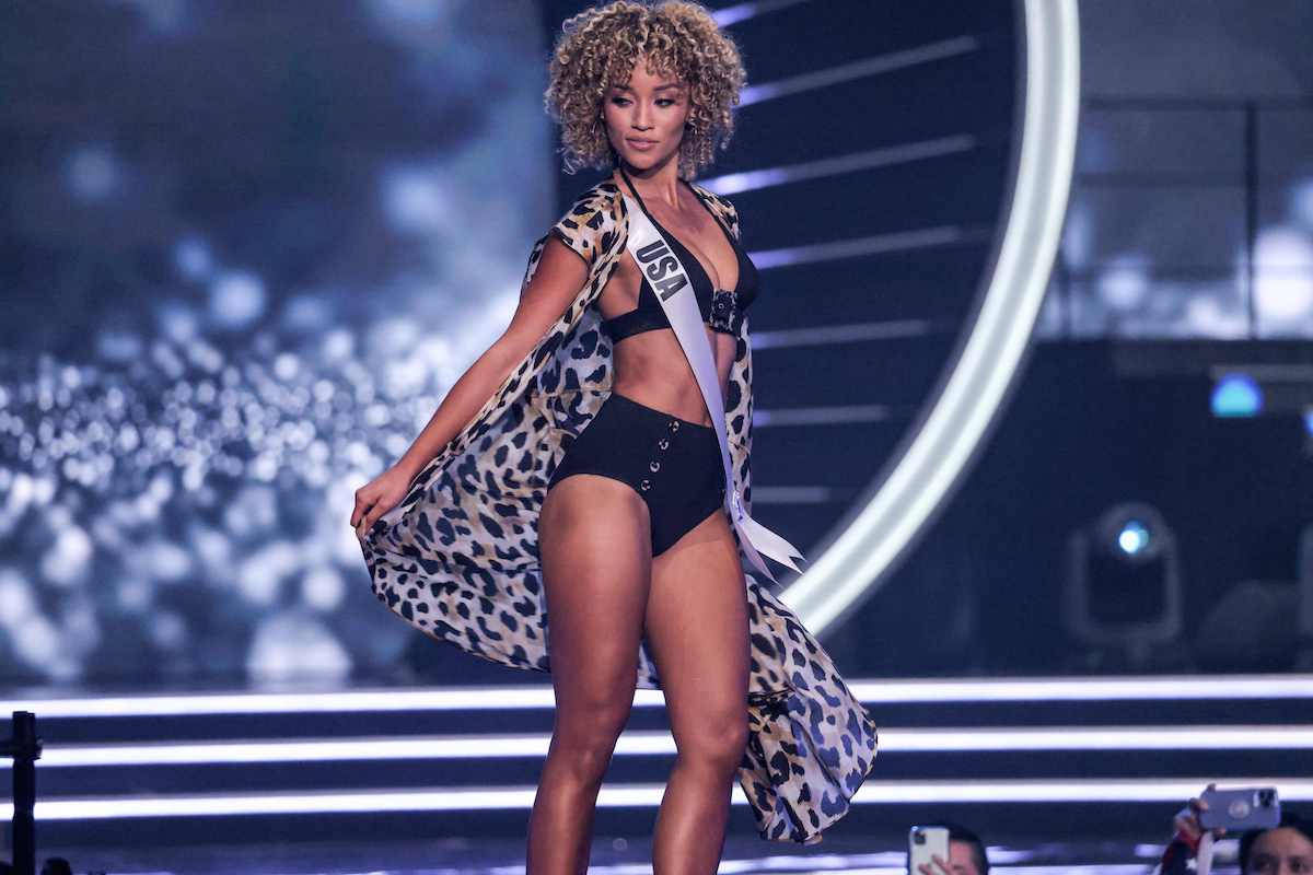 Miss USA Elle Smith on stage during swimsuit portion of the 70th Miss Universe pageant