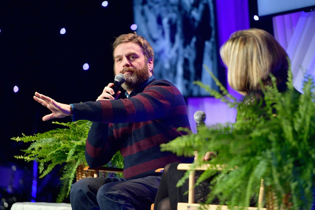 Zach Galifianakis between two ferns at the 2018 Venice Family Clinic Silver Circle Gala.