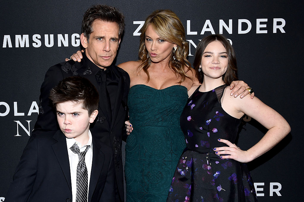 Quinlin Stiller, Ben Stiller, Christine Taylor and Ella Stiller at the 'Zoolander 2' premiere in February 2016.