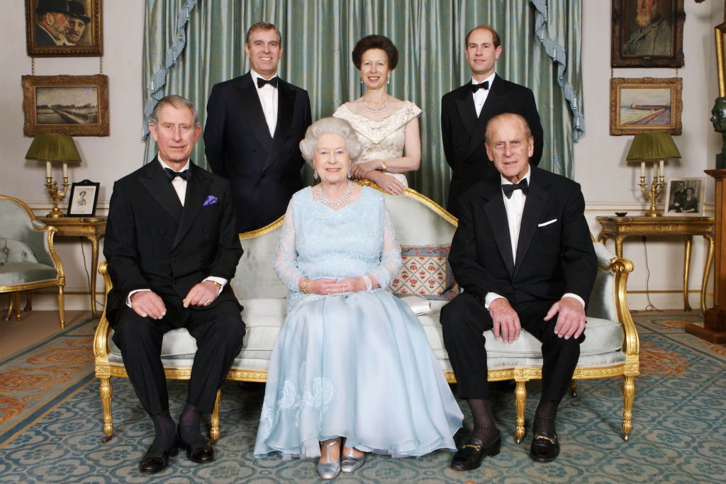 Prince Chalres, Prince Andrew, Queen Elizabeth II, Princess Anne, Prince Edward and Prince Philip