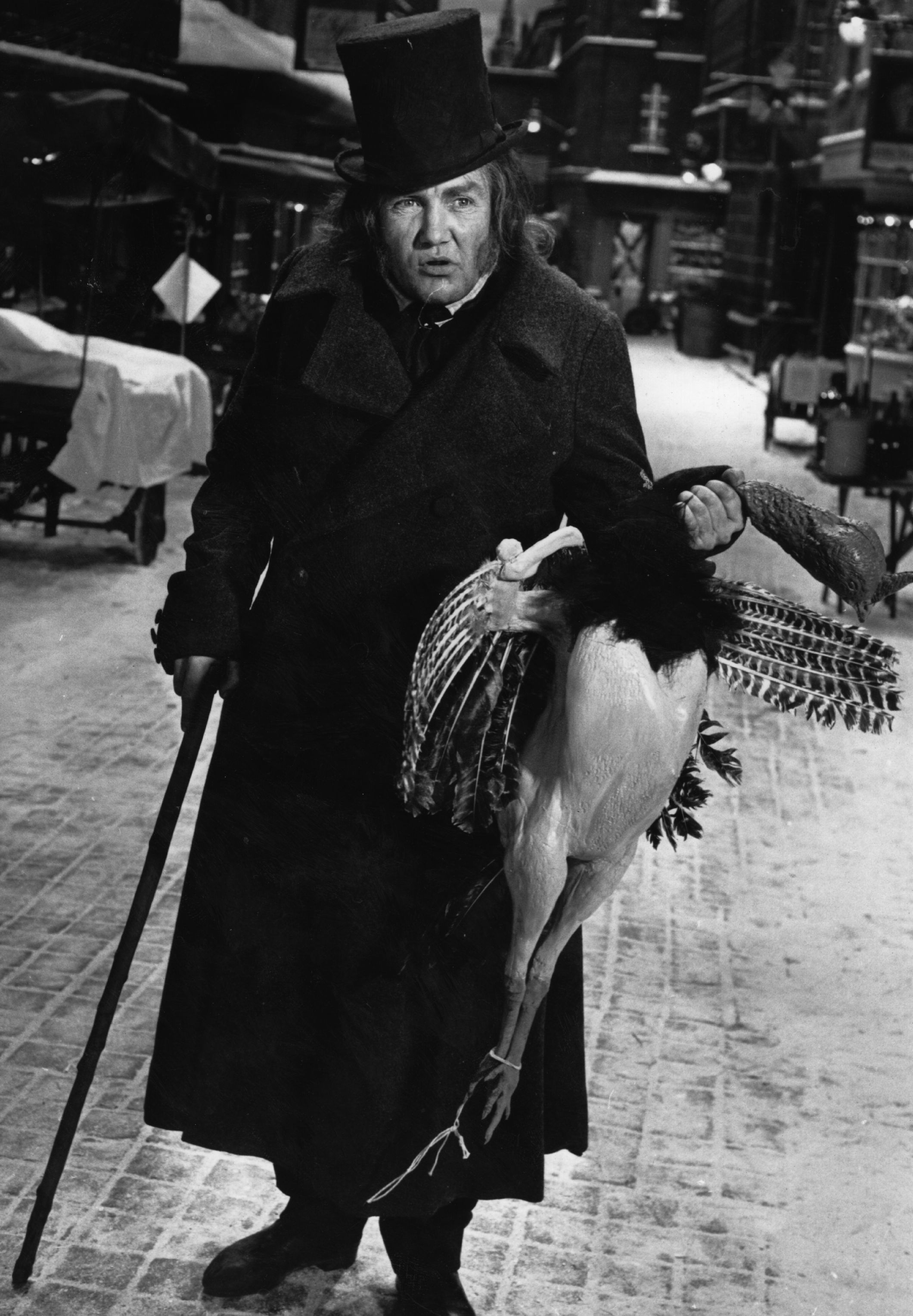 Actor Albert Finney as Ebenezer Scrooge