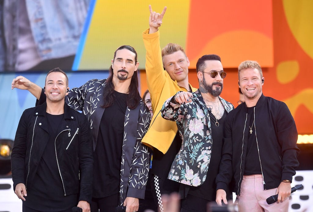 (L-R) Howie D., Kevin Richardson, Nick Carter, AJ McLean and Brian Littrell of the Backstreet Boys perform on ABC's "Good Morning America" at SummerStage at Rumsey Playfield, Central Park on July 13, 2018 in New York City.  