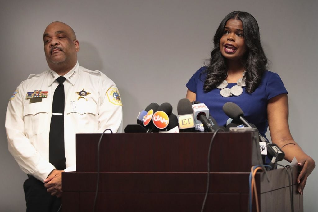 Chicago Police Superintendent Eddie Johnson and Cook County State's Attorney Kim Foxx | Scott Olson/Getty Images