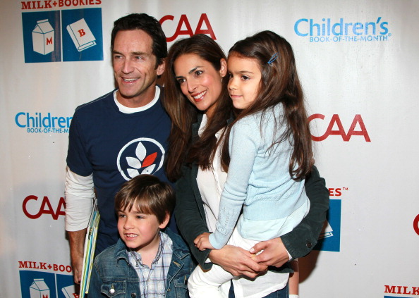 Jeff Probst, actress Lisa Ann Russell, and her children, Michael Gosselaar and Ava Gosselaar