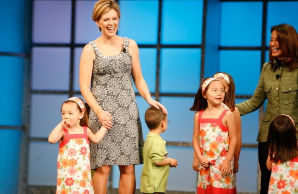 Kate Gosselin (L) and her children with President and CEO of TLC