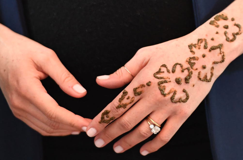 The tattoo of Meghan Markle on her hand