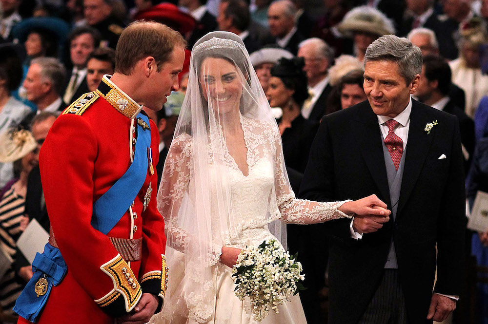 Michael Middleton giving away Kate Middleton to Prince William at their royal wedding in 2011.