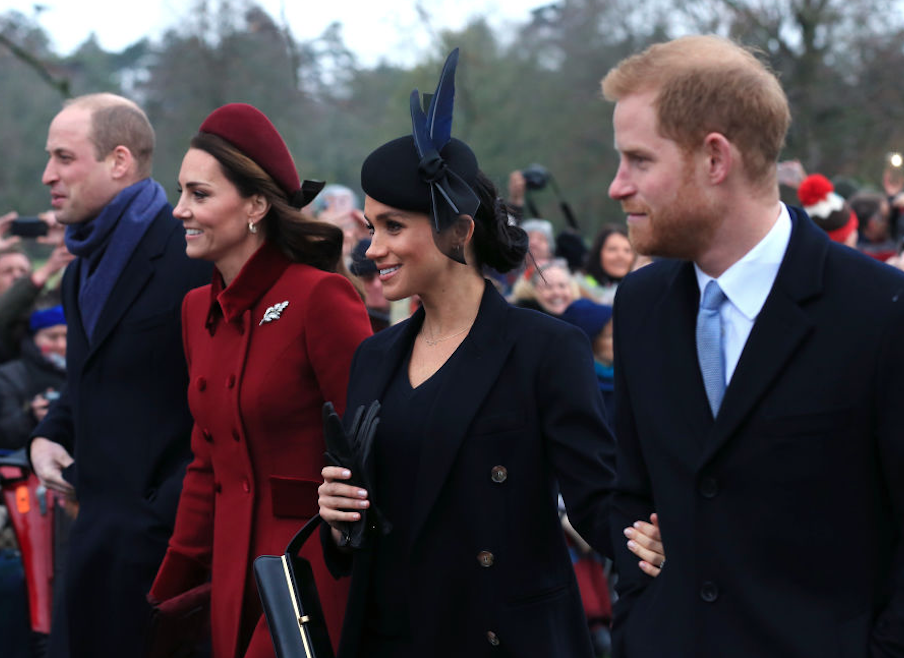 William, Kate, Harry, and Meghan all together outside