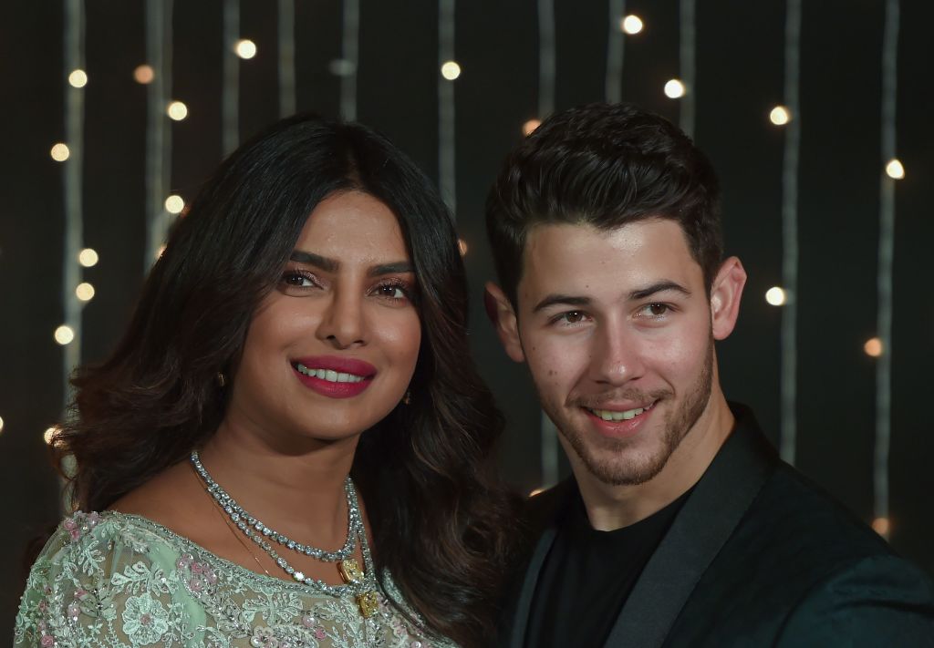 Nick Jonas and Priyanka Chopra at a Mumbai, India reception.