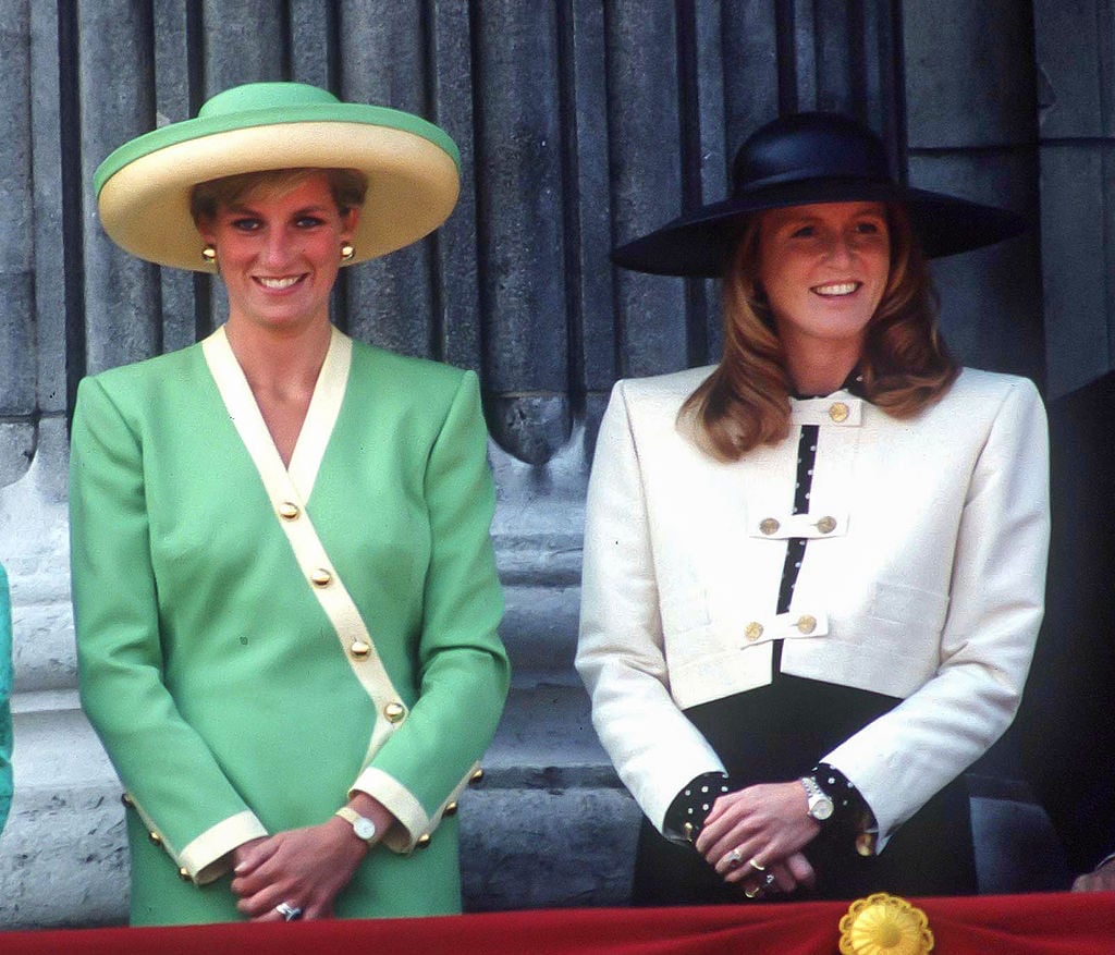 Princess Diana and Sarah Ferguson on the balcony of Buckingham Palace