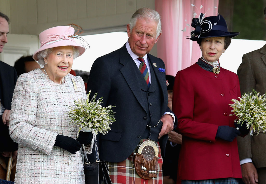 Queen Elizabeth II, Prince Charles, and Princess Anne