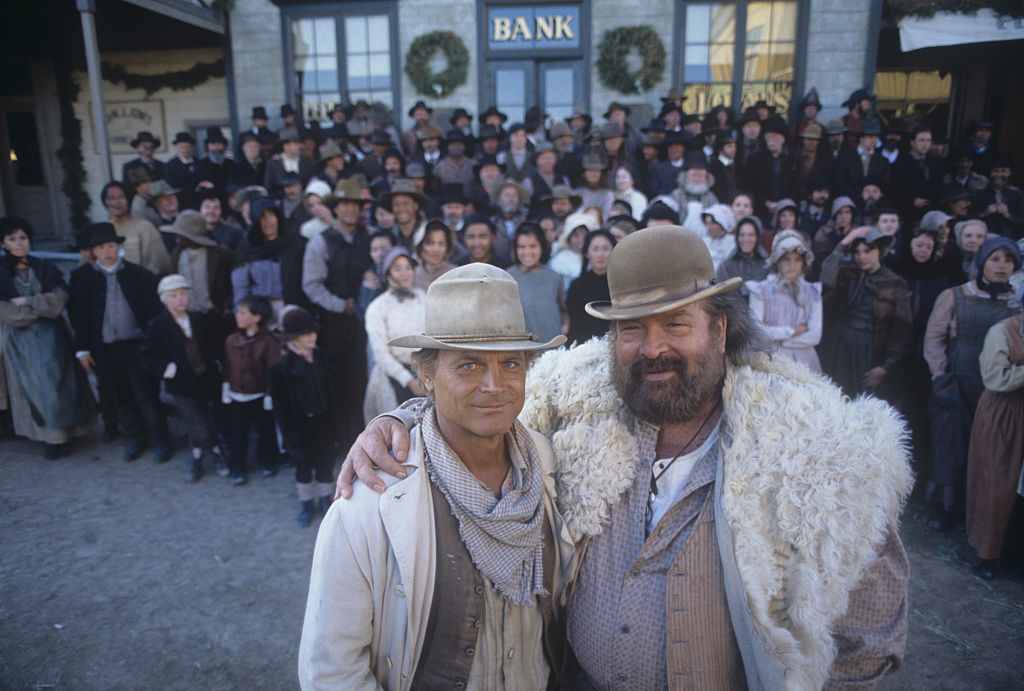 Actors dressed as Old West cowboys